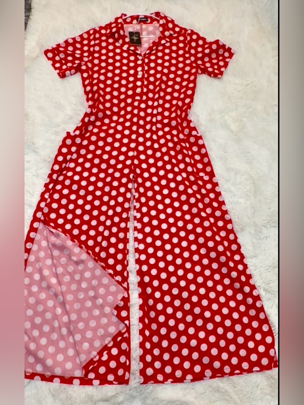 Flamingo Red Polka Dot Button-Up Wide Leg Jumpsuit 2XL